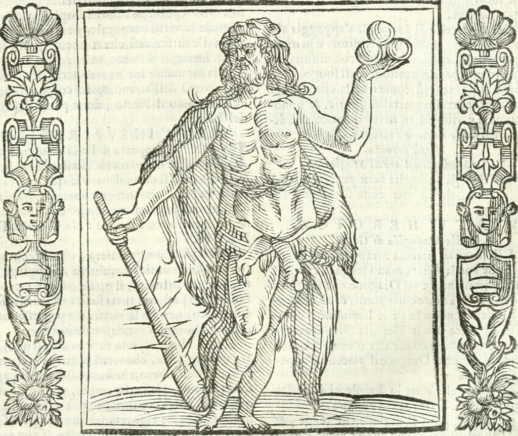 An illustration from Noua iconologia di Cesare Ripa perugino, caualier de SS. Mauritio & Lazzaro. Nella quale si descriuono diuerse imagini di virtù, vitij, affetti, passioni humane, arti, discipline, humori, elementi, corpi celesti, prouincie d'Italia, fiumi, tutte le parti del mondo, ed'altre infinite materie. Opera vtile ad oratori, predicatori, poeti, pittori, scultori, disegnatori, e ad'ogni studioso. Per inuentar concetti, emblemi, ed imprese, per diuisare qualsiuoglia apparato nuttiale, funerale, trionfale. Per rappresentar poemi drammatici, e per figurare co'suoi propij simboli ciò, che puo cadere in pensiero humano. Ampliata vltimamente dallo stesso auttore di trecento imagini, e arricchita di molti discorsi pieni di varia eruditione; con nuoui intagli, & con molti indici copiosi, 1618, leaf 618