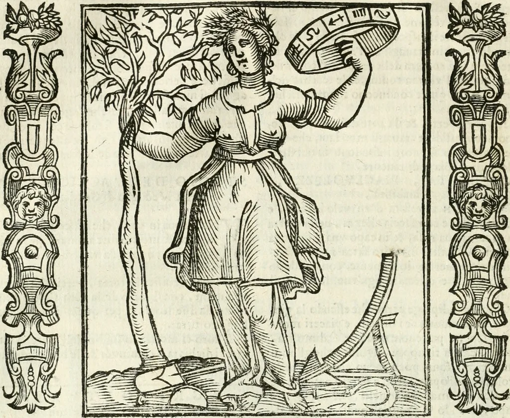 An illustration from Noua iconologia di Cesare Ripa perugino, caualier de SS. Mauritio & Lazzaro. Nella quale si descriuono diuerse imagini di virtù, vitij, affetti, passioni humane, arti, discipline, humori, elementi, corpi celesti, prouincie d'Italia, fiumi, tutte le parti del mondo, ed'altre infinite materie. Opera vtile ad oratori, predicatori, poeti, pittori, scultori, disegnatori, e ad'ogni studioso. Per inuentar concetti, emblemi, ed imprese, per diuisare qualsiuoglia apparato nuttiale, funerale, trionfale. Per rappresentar poemi drammatici, e per figurare co'suoi propij simboli ciò, che puo cadere in pensiero humano. Ampliata vltimamente dallo stesso auttore di trecento imagini, e arricchita di molti discorsi pieni di varia eruditione; con nuoui intagli, & con molti indici copiosi, 1618, leaf 63
