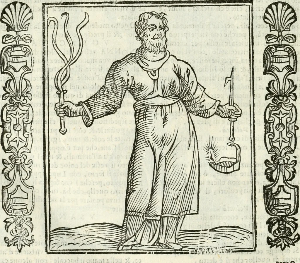 An illustration from Noua iconologia di Cesare Ripa perugino, caualier de SS. Mauritio & Lazzaro. Nella quale si descriuono diuerse imagini di virtù, vitij, affetti, passioni humane, arti, discipline, humori, elementi, corpi celesti, prouincie d'Italia, fiumi, tutte le parti del mondo, ed'altre infinite materie. Opera vtile ad oratori, predicatori, poeti, pittori, scultori, disegnatori, e ad'ogni studioso. Per inuentar concetti, emblemi, ed imprese, per diuisare qualsiuoglia apparato nuttiale, funerale, trionfale. Per rappresentar poemi drammatici, e per figurare co'suoi propij simboli ciò, che puo cadere in pensiero humano. Ampliata vltimamente dallo stesso auttore di trecento imagini, e arricchita di molti discorsi pieni di varia eruditione; con nuoui intagli, & con molti indici copiosi, 1618, leaf 631