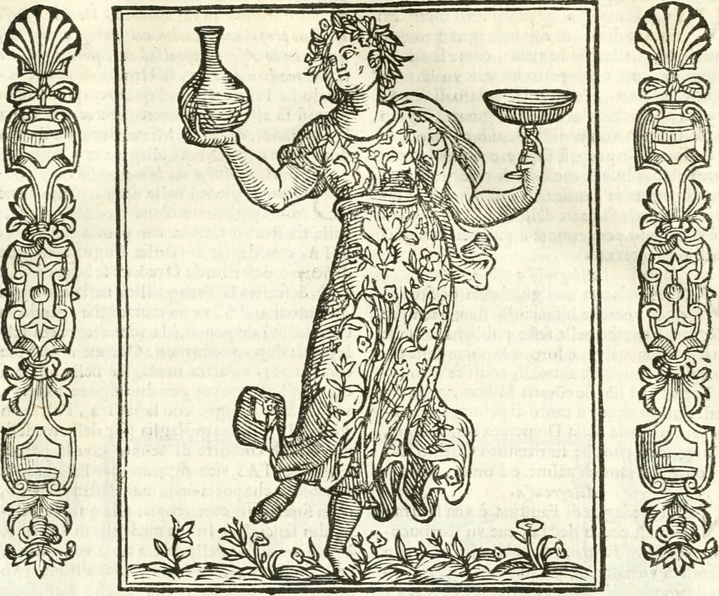 An illustration from Noua iconologia di Cesare Ripa perugino, caualier de SS. Mauritio & Lazzaro. Nella quale si descriuono diuerse imagini di virtù, vitij, affetti, passioni humane, arti, discipline, humori, elementi, corpi celesti, prouincie d'Italia, fiumi, tutte le parti del mondo, ed'altre infinite materie. Opera vtile ad oratori, predicatori, poeti, pittori, scultori, disegnatori, e ad'ogni studioso. Per inuentar concetti, emblemi, ed imprese, per diuisare qualsiuoglia apparato nuttiale, funerale, trionfale. Per rappresentar poemi drammatici, e per figurare co'suoi propij simboli ciò, che puo cadere in pensiero humano. Ampliata vltimamente dallo stesso auttore di trecento imagini, e arricchita di molti discorsi pieni di varia eruditione; con nuoui intagli, & con molti indici copiosi, 1618, leaf 64