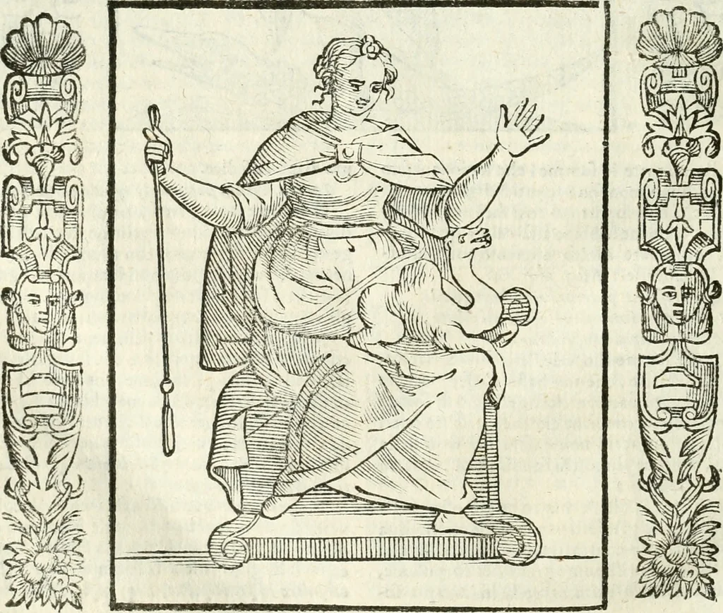 An illustration from Noua iconologia di Cesare Ripa perugino, caualier de SS. Mauritio & Lazzaro. Nella quale si descriuono diuerse imagini di virtù, vitij, affetti, passioni humane, arti, discipline, humori, elementi, corpi celesti, prouincie d'Italia, fiumi, tutte le parti del mondo, ed'altre infinite materie. Opera vtile ad oratori, predicatori, poeti, pittori, scultori, disegnatori, e ad'ogni studioso. Per inuentar concetti, emblemi, ed imprese, per diuisare qualsiuoglia apparato nuttiale, funerale, trionfale. Per rappresentar poemi drammatici, e per figurare co'suoi propij simboli ciò, che puo cadere in pensiero humano. Ampliata vltimamente dallo stesso auttore di trecento imagini, e arricchita di molti discorsi pieni di varia eruditione; con nuoui intagli, & con molti indici copiosi, 1618, leaf 643