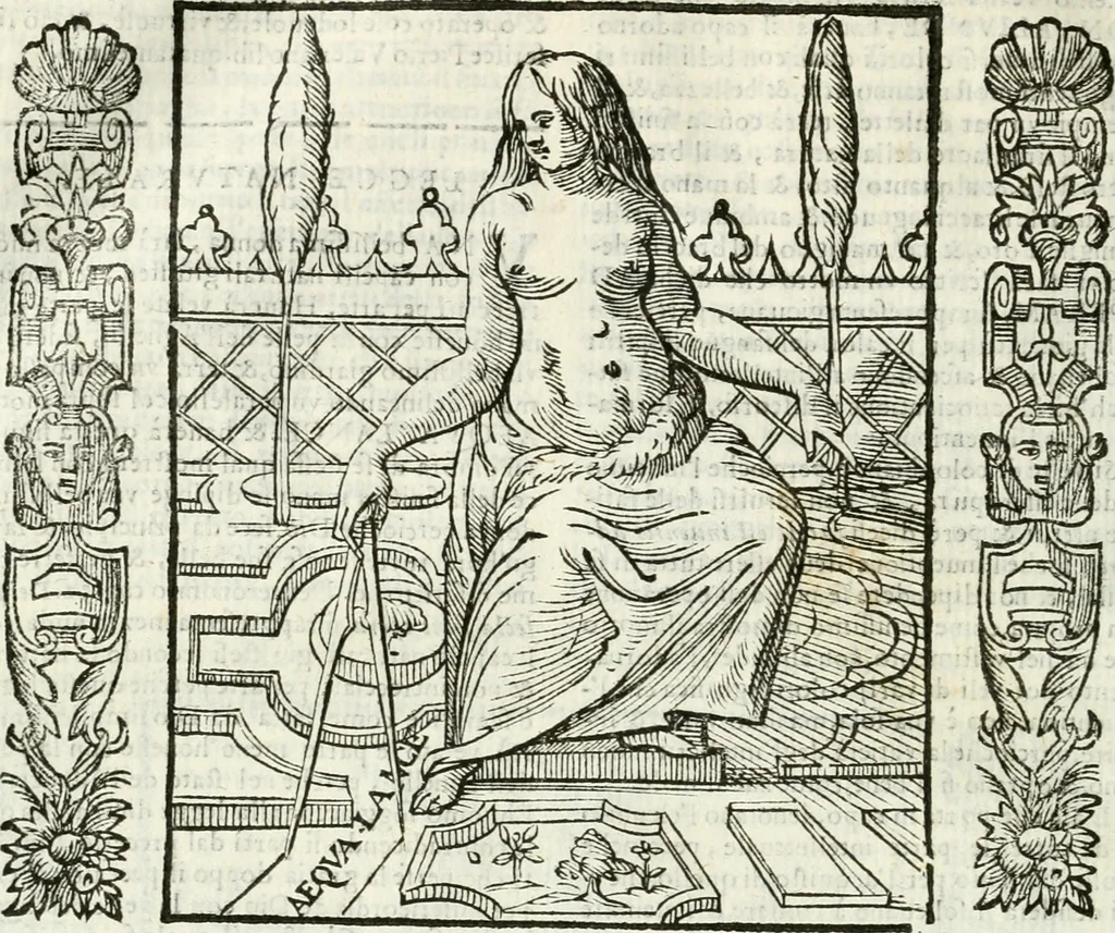 An illustration from Noua iconologia di Cesare Ripa perugino, caualier de SS. Mauritio & Lazzaro. Nella quale si descriuono diuerse imagini di virtù, vitij, affetti, passioni humane, arti, discipline, humori, elementi, corpi celesti, prouincie d'Italia, fiumi, tutte le parti del mondo, ed'altre infinite materie. Opera vtile ad oratori, predicatori, poeti, pittori, scultori, disegnatori, e ad'ogni studioso. Per inuentar concetti, emblemi, ed imprese, per diuisare qualsiuoglia apparato nuttiale, funerale, trionfale. Per rappresentar poemi drammatici, e per figurare co'suoi propij simboli ciò, che puo cadere in pensiero humano. Ampliata vltimamente dallo stesso auttore di trecento imagini, e arricchita di molti discorsi pieni di varia eruditione; con nuoui intagli, & con molti indici copiosi, 1618, leaf 659