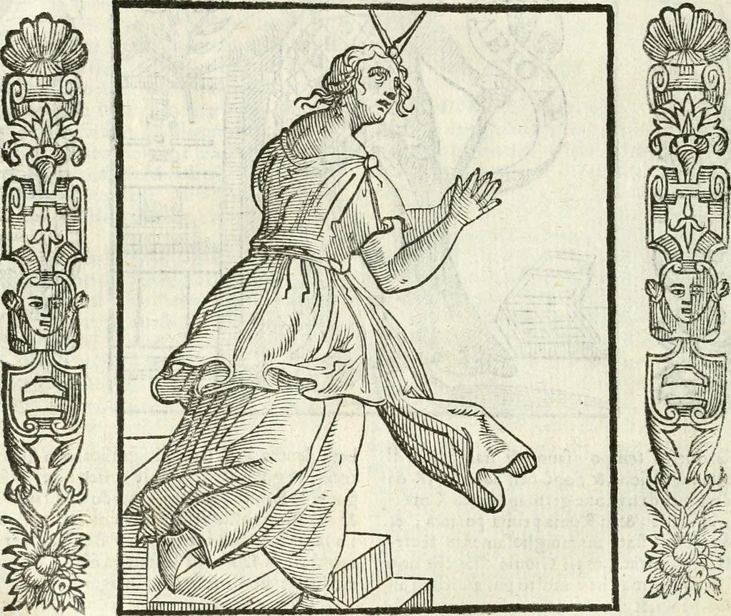 An illustration from Noua iconologia di Cesare Ripa perugino, caualier de SS. Mauritio & Lazzaro. Nella quale si descriuono diuerse imagini di virtù, vitij, affetti, passioni humane, arti, discipline, humori, elementi, corpi celesti, prouincie d'Italia, fiumi, tutte le parti del mondo, ed'altre infinite materie. Opera vtile ad oratori, predicatori, poeti, pittori, scultori, disegnatori, e ad'ogni studioso. Per inuentar concetti, emblemi, ed imprese, per diuisare qualsiuoglia apparato nuttiale, funerale, trionfale. Per rappresentar poemi drammatici, e per figurare co'suoi propij simboli ciò, che puo cadere in pensiero humano. Ampliata vltimamente dallo stesso auttore di trecento imagini, e arricchita di molti discorsi pieni di varia eruditione; con nuoui intagli, & con molti indici copiosi, 1618, leaf 683