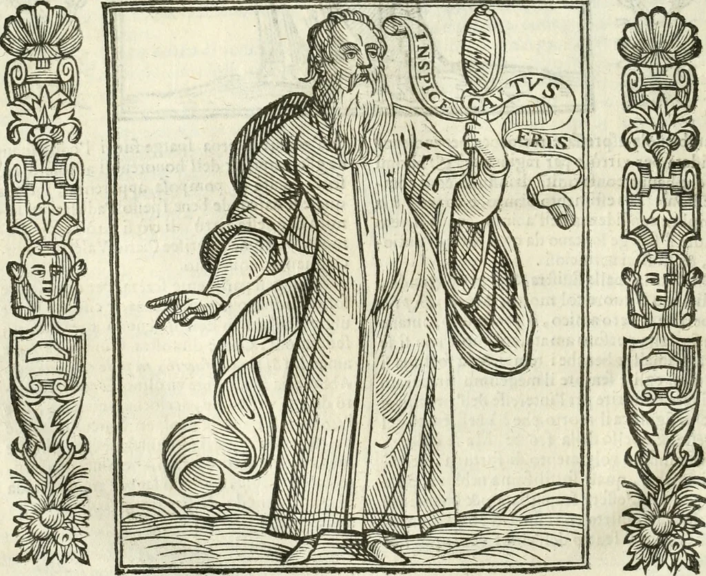 An illustration from Noua iconologia di Cesare Ripa perugino, caualier de SS. Mauritio & Lazzaro. Nella quale si descriuono diuerse imagini di virtù, vitij, affetti, passioni humane, arti, discipline, humori, elementi, corpi celesti, prouincie d'Italia, fiumi, tutte le parti del mondo, ed'altre infinite materie. Opera vtile ad oratori, predicatori, poeti, pittori, scultori, disegnatori, e ad'ogni studioso. Per inuentar concetti, emblemi, ed imprese, per diuisare qualsiuoglia apparato nuttiale, funerale, trionfale. Per rappresentar poemi drammatici, e per figurare co'suoi propij simboli ciò, che puo cadere in pensiero humano. Ampliata vltimamente dallo stesso auttore di trecento imagini, e arricchita di molti discorsi pieni di varia eruditione; con nuoui intagli, & con molti indici copiosi, 1618, leaf 69