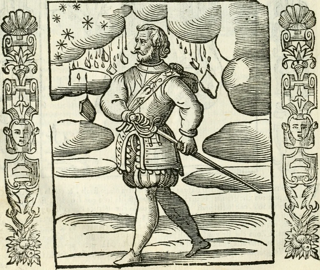An illustration from Noua iconologia di Cesare Ripa perugino, caualier de SS. Mauritio & Lazzaro. Nella quale si descriuono diuerse imagini di virtù, vitij, affetti, passioni humane, arti, discipline, humori, elementi, corpi celesti, prouincie d'Italia, fiumi, tutte le parti del mondo, ed'altre infinite materie. Opera vtile ad oratori, predicatori, poeti, pittori, scultori, disegnatori, e ad'ogni studioso. Per inuentar concetti, emblemi, ed imprese, per diuisare qualsiuoglia apparato nuttiale, funerale, trionfale. Per rappresentar poemi drammatici, e per figurare co'suoi propij simboli ciò, che puo cadere in pensiero humano. Ampliata vltimamente dallo stesso auttore di trecento imagini, e arricchita di molti discorsi pieni di varia eruditione; con nuoui intagli, & con molti indici copiosi, 1618, leaf 691