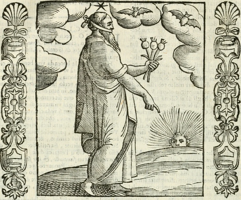 An illustration from Noua iconologia di Cesare Ripa perugino, caualier de SS. Mauritio & Lazzaro. Nella quale si descriuono diuerse imagini di virtù, vitij, affetti, passioni humane, arti, discipline, humori, elementi, corpi celesti, prouincie d'Italia, fiumi, tutte le parti del mondo, ed'altre infinite materie. Opera vtile ad oratori, predicatori, poeti, pittori, scultori, disegnatori, e ad'ogni studioso. Per inuentar concetti, emblemi, ed imprese, per diuisare qualsiuoglia apparato nuttiale, funerale, trionfale. Per rappresentar poemi drammatici, e per figurare co'suoi propij simboli ciò, che puo cadere in pensiero humano. Ampliata vltimamente dallo stesso auttore di trecento imagini, e arricchita di molti discorsi pieni di varia eruditione; con nuoui intagli, & con molti indici copiosi, 1618, leaf 693