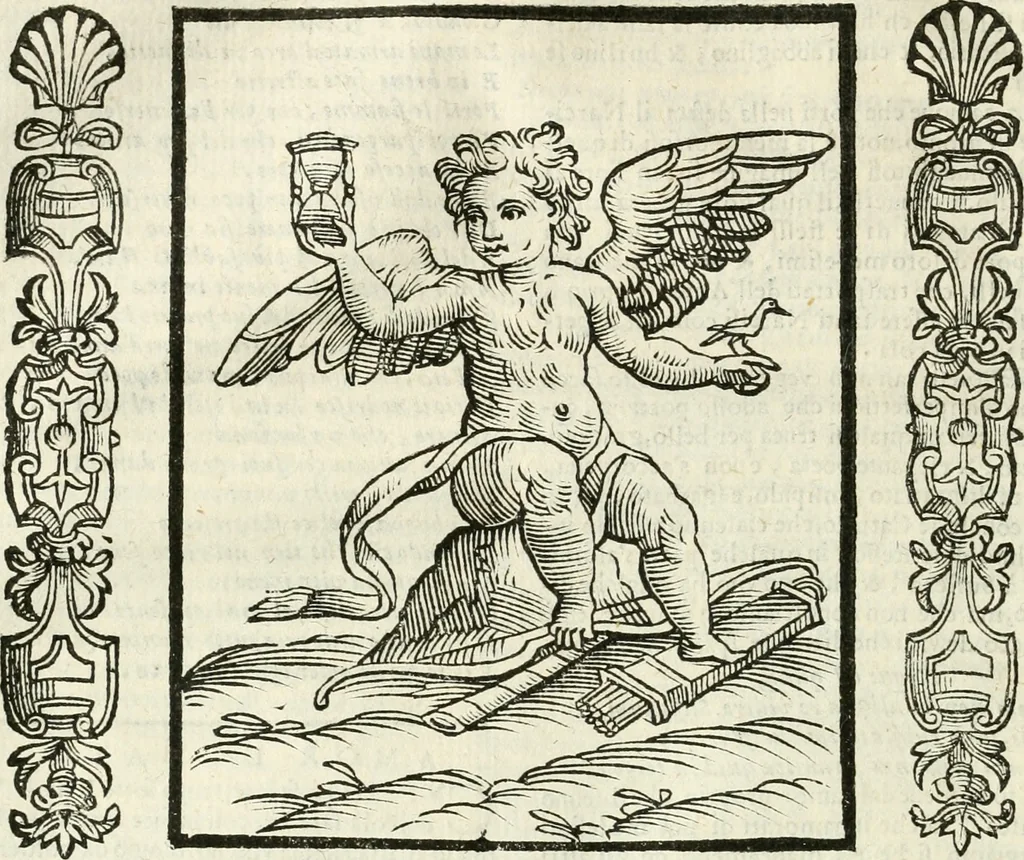 An illustration from Noua iconologia di Cesare Ripa perugino, caualier de SS. Mauritio & Lazzaro. Nella quale si descriuono diuerse imagini di virtù, vitij, affetti, passioni humane, arti, discipline, humori, elementi, corpi celesti, prouincie d'Italia, fiumi, tutte le parti del mondo, ed'altre infinite materie. Opera vtile ad oratori, predicatori, poeti, pittori, scultori, disegnatori, e ad'ogni studioso. Per inuentar concetti, emblemi, ed imprese, per diuisare qualsiuoglia apparato nuttiale, funerale, trionfale. Per rappresentar poemi drammatici, e per figurare co'suoi propij simboli ciò, che puo cadere in pensiero humano. Ampliata vltimamente dallo stesso auttore di trecento imagini, e arricchita di molti discorsi pieni di varia eruditione; con nuoui intagli, & con molti indici copiosi, 1618, leaf 75