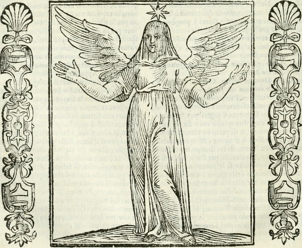 An illustration from Noua iconologia di Cesare Ripa perugino, caualier de SS. Mauritio & Lazzaro. Nella quale si descriuono diuerse imagini di virtù, vitij, affetti, passioni humane, arti, discipline, humori, elementi, corpi celesti, prouincie d'Italia, fiumi, tutte le parti del mondo, ed'altre infinite materie. Opera vtile ad oratori, predicatori, poeti, pittori, scultori, disegnatori, e ad'ogni studioso. Per inuentar concetti, emblemi, ed imprese, per diuisare qualsiuoglia apparato nuttiale, funerale, trionfale. Per rappresentar poemi drammatici, e per figurare co'suoi propij simboli ciò, che puo cadere in pensiero humano. Ampliata vltimamente dallo stesso auttore di trecento imagini, e arricchita di molti discorsi pieni di varia eruditione; con nuoui intagli, & con molti indici copiosi, 1618, leaf 81