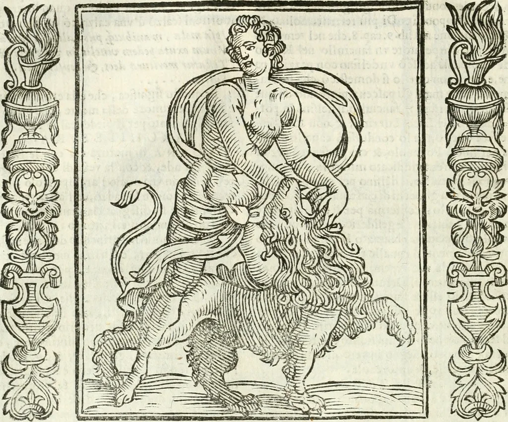 An illustration from Noua iconologia di Cesare Ripa perugino, caualier de SS. Mauritio & Lazzaro. Nella quale si descriuono diuerse imagini di virtù, vitij, affetti, passioni humane, arti, discipline, humori, elementi, corpi celesti, prouincie d'Italia, fiumi, tutte le parti del mondo, ed'altre infinite materie. Opera vtile ad oratori, predicatori, poeti, pittori, scultori, disegnatori, e ad'ogni studioso. Per inuentar concetti, emblemi, ed imprese, per diuisare qualsiuoglia apparato nuttiale, funerale, trionfale. Per rappresentar poemi drammatici, e per figurare co'suoi propij simboli ciò, che puo cadere in pensiero humano. Ampliata vltimamente dallo stesso auttore di trecento imagini, e arricchita di molti discorsi pieni di varia eruditione; con nuoui intagli, & con molti indici copiosi, 1618, leaf 85