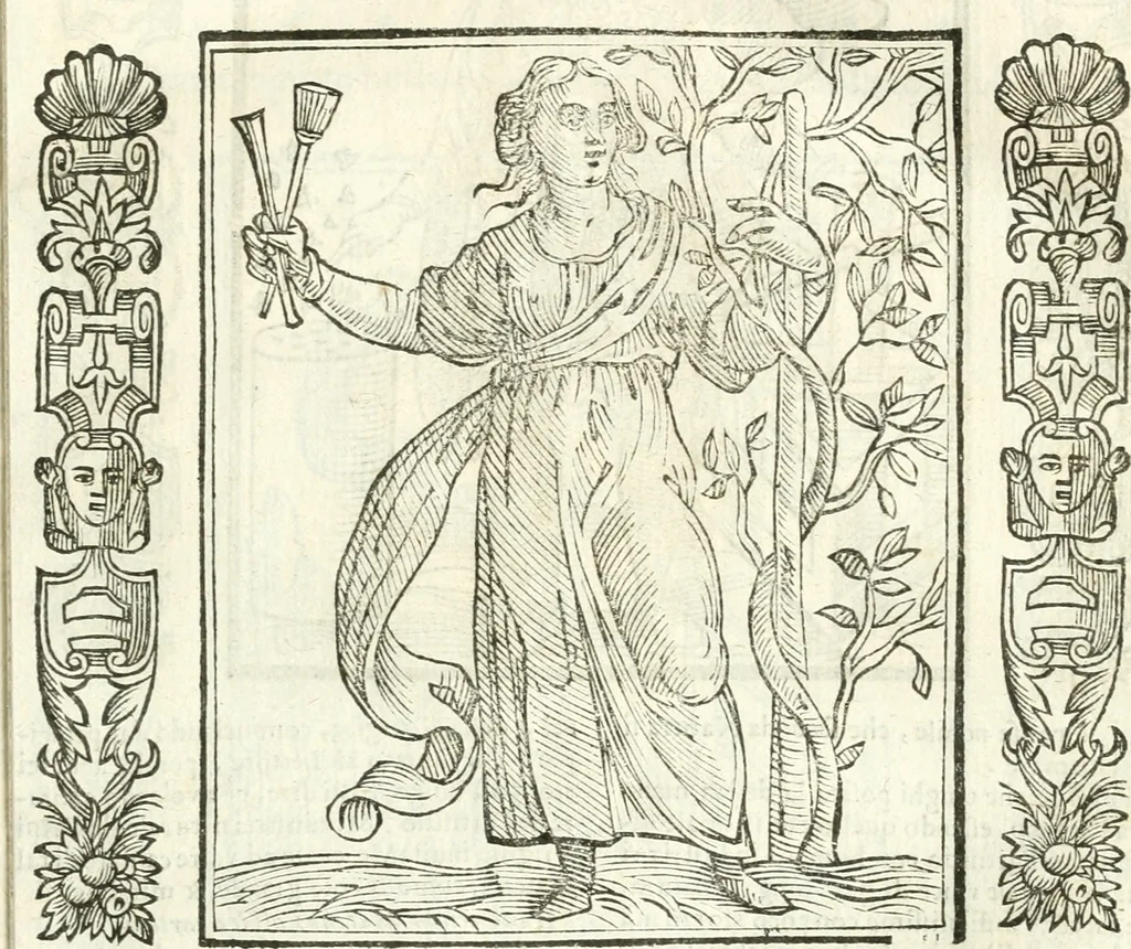 An illustration from Noua iconologia di Cesare Ripa perugino, caualier de SS. Mauritio & Lazzaro. Nella quale si descriuono diuerse imagini di virtù, vitij, affetti, passioni humane, arti, discipline, humori, elementi, corpi celesti, prouincie d'Italia, fiumi, tutte le parti del mondo, ed'altre infinite materie. Opera vtile ad oratori, predicatori, poeti, pittori, scultori, disegnatori, e ad'ogni studioso. Per inuentar concetti, emblemi, ed imprese, per diuisare qualsiuoglia apparato nuttiale, funerale, trionfale. Per rappresentar poemi drammatici, e per figurare co'suoi propij simboli ciò, che puo cadere in pensiero humano. Ampliata vltimamente dallo stesso auttore di trecento imagini, e arricchita di molti discorsi pieni di varia eruditione; con nuoui intagli, & con molti indici copiosi, 1618, leaf 88