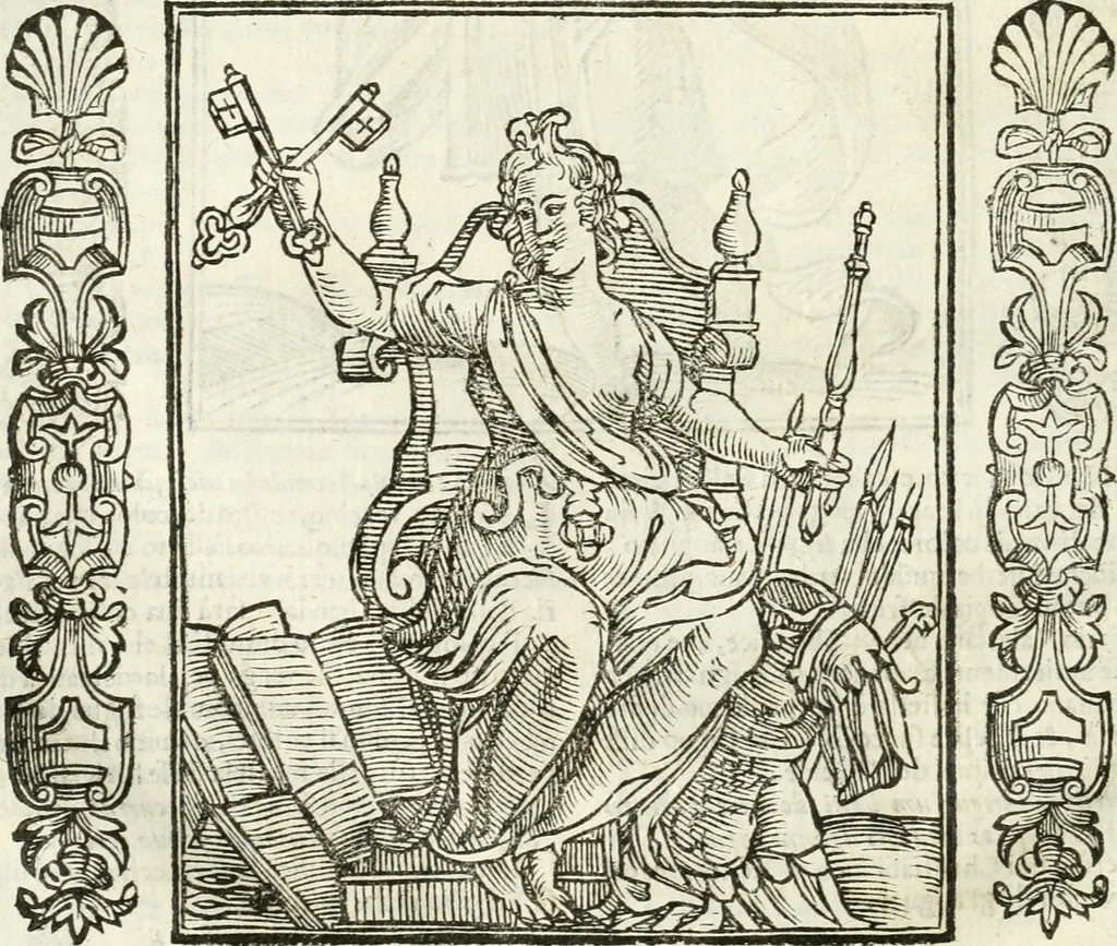 An illustration from Noua iconologia di Cesare Ripa perugino, caualier de SS. Mauritio & Lazzaro. Nella quale si descriuono diuerse imagini di virtù, vitij, affetti, passioni humane, arti, discipline, humori, elementi, corpi celesti, prouincie d'Italia, fiumi, tutte le parti del mondo, ed'altre infinite materie. Opera vtile ad oratori, predicatori, poeti, pittori, scultori, disegnatori, e ad'ogni studioso. Per inuentar concetti, emblemi, ed imprese, per diuisare qualsiuoglia apparato nuttiale, funerale, trionfale. Per rappresentar poemi drammatici, e per figurare co'suoi propij simboli ciò, che puo cadere in pensiero humano. Ampliata vltimamente dallo stesso auttore di trecento imagini, e arricchita di molti discorsi pieni di varia eruditione; con nuoui intagli, & con molti indici copiosi, 1618, leaf 95