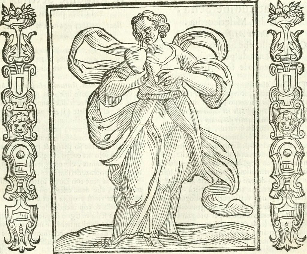 An illustration from Noua iconologia di Cesare Ripa perugino, caualier de SS. Mauritio & Lazzaro. Nella quale si descriuono diuerse imagini di virtù, vitij, affetti, passioni humane, arti, discipline, humori, elementi, corpi celesti, prouincie d'Italia, fiumi, tutte le parti del mondo, ed'altre infinite materie. Opera vtile ad oratori, predicatori, poeti, pittori, scultori, disegnatori, e ad'ogni studioso. Per inuentar concetti, emblemi, ed imprese, per diuisare qualsiuoglia apparato nuttiale, funerale, trionfale. Per rappresentar poemi drammatici, e per figurare co'suoi propij simboli ciò, che puo cadere in pensiero humano. Ampliata vltimamente dallo stesso auttore di trecento imagini, e arricchita di molti discorsi pieni di varia eruditione; con nuoui intagli, & con molti indici copiosi, 1618, leaf 98