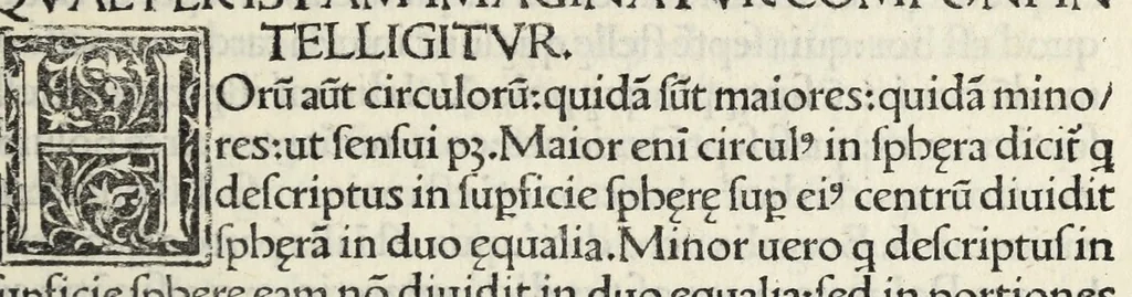 An illustration from Nouiciis adolfscentibus ad astronomicam rempu. capessenda[m] aditu[m] i[m]petra[n]tib[us], per breui rectoq[ue] tramite a uulgari uestigio semoto, Ioannis de Sacro Busto Sphe̜ricum opusculu[m] Georgiiq[ue] Purbachii I[n] mot[us] planetaru[m] accuratiss. theorice̜ Necno[n] contra Cremonensia in eorunde[m] planetaru[m] theoricas delirame[n]ta Ioa[n]nis de Mo[n]te Regio disputatio[n]es ta[m] accuratiss. q[uam] utiliss. dicatu[m] opus utili serie contextu[m] inchoat., leaf 17