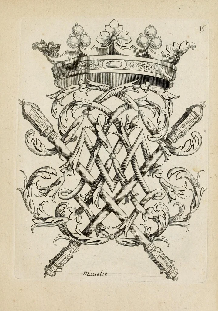 An illustration from Nouueau liure de chiffres, qui contient en general tous les noms et surnoms entrelassez par alphabet ..., 1680, leaf 39