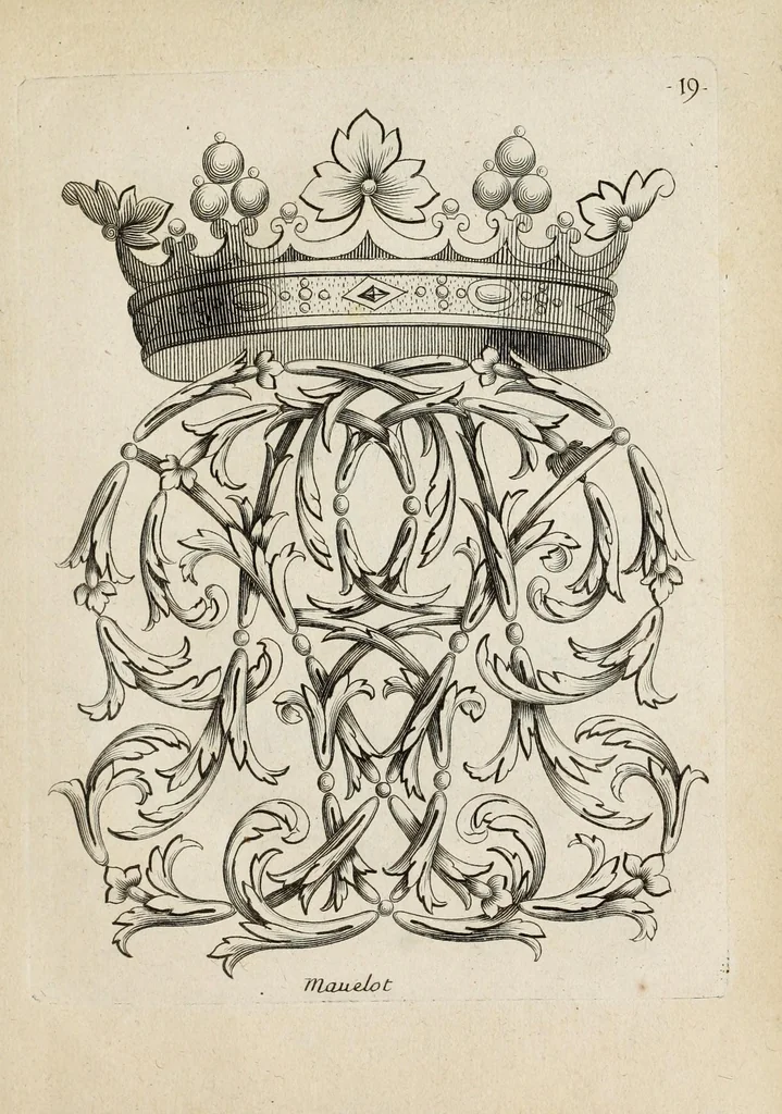 An illustration from Nouueau liure de chiffres, qui contient en general tous les noms et surnoms entrelassez par alphabet ..., 1680, leaf 47