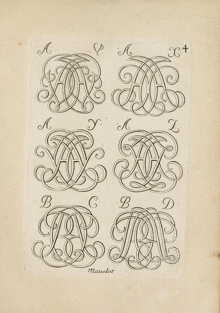 An illustration from Nouueau liure de chiffres, qui contient en general tous les noms et surnoms entrelassez par alphabet ..., 1680, leaf 59