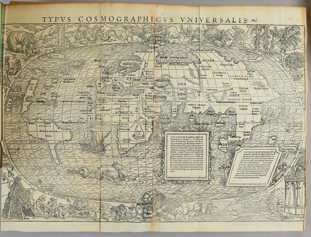 An illustration from Nouus orbis regionum ac insularum ueteribus incognitarum : unà cum tabula cosmographica, & aliquot alijs consimilis argumenti libellis, quorum omnium catalogus sequenti patebit pagina. His accessit copiosus rerum memorabilium index. Adiecta est huic postremae editioni Nauigatio Caroli Cæsaris auspicio in comitijs Augustanis instituta, 1537, leaf 57