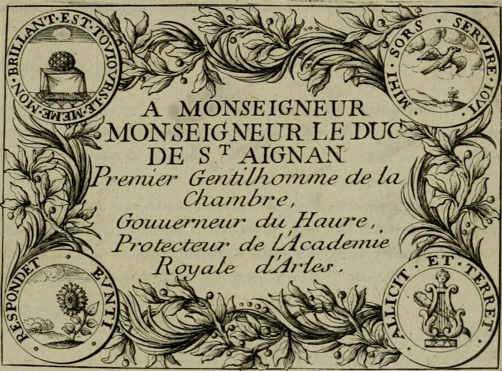 An illustration from Nouveau livre de differens cartouches, couronnes, casques, supports et tenans, 1685, leaf 10