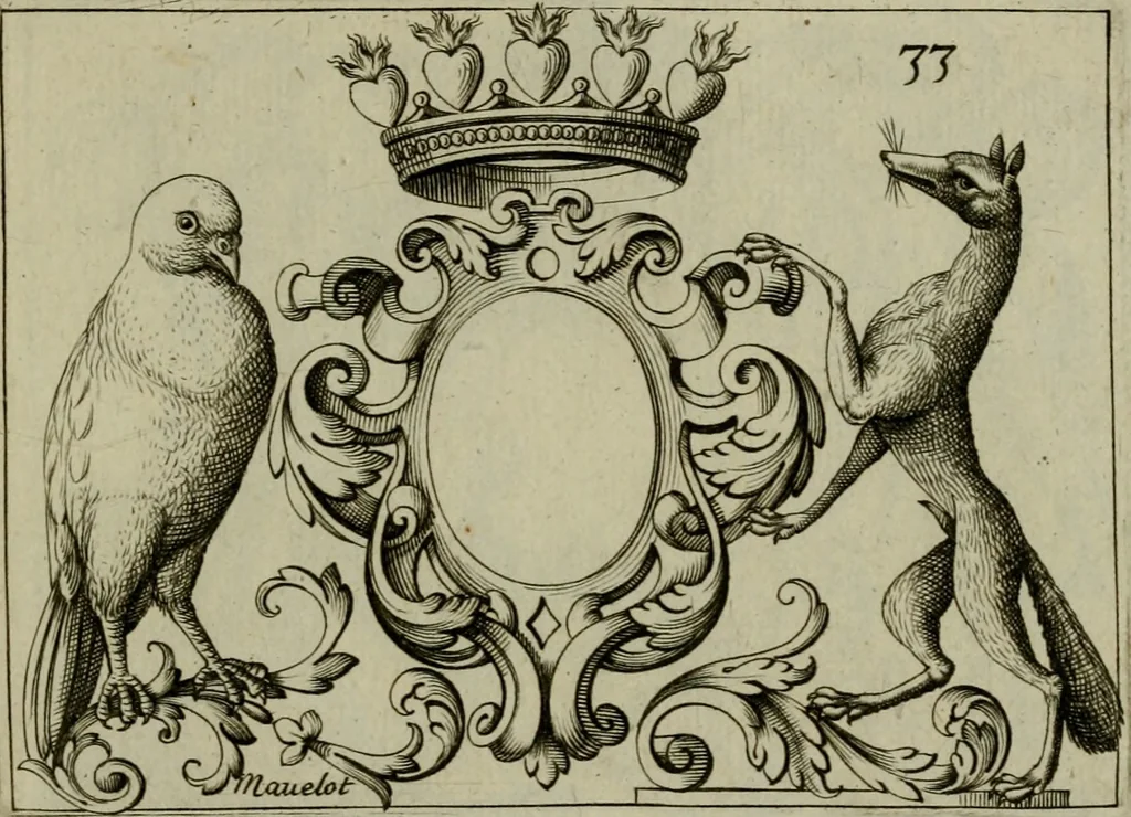 An illustration from Nouveau livre de differens cartouches, couronnes, casques, supports et tenans, 1685, leaf 116