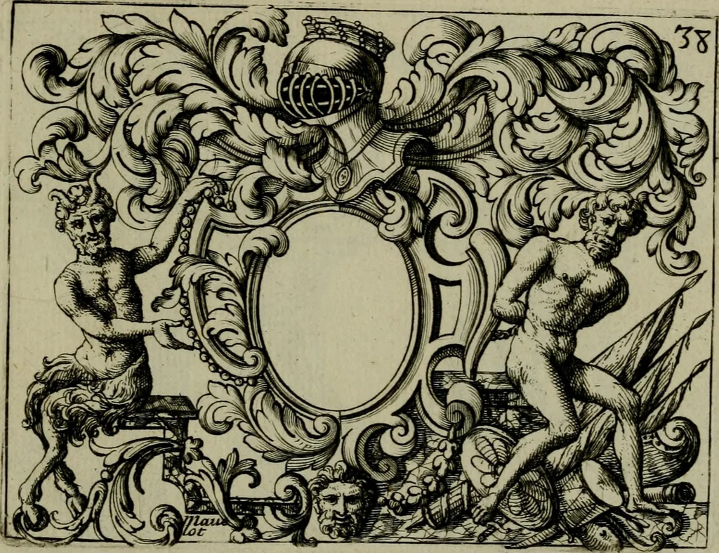 An illustration from Nouveau livre de differens cartouches, couronnes, casques, supports et tenans, 1685, leaf 126