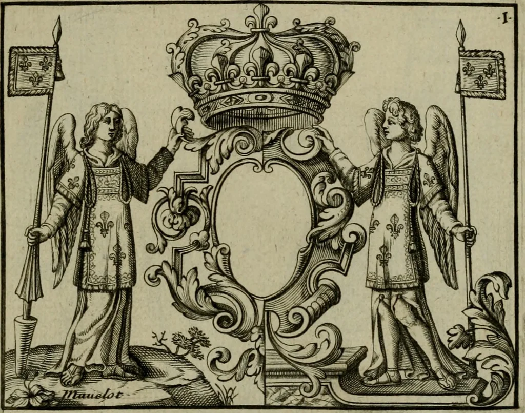 An illustration from Nouveau livre de differens cartouches, couronnes, casques, supports et tenans, 1685, leaf 52