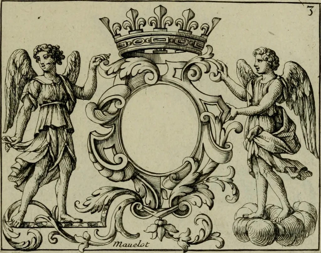 An illustration from Nouveau livre de differens cartouches, couronnes, casques, supports et tenans, 1685, leaf 56