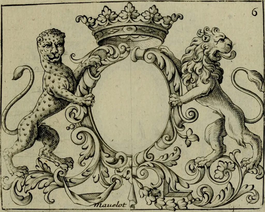 An illustration from Nouveau livre de differens cartouches, couronnes, casques, supports et tenans, 1685, leaf 62