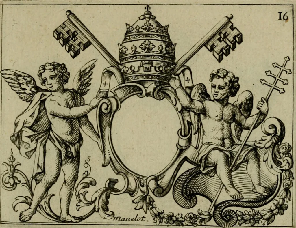 An illustration from Nouveau livre de differens cartouches, couronnes, casques, supports et tenans, 1685, leaf 82