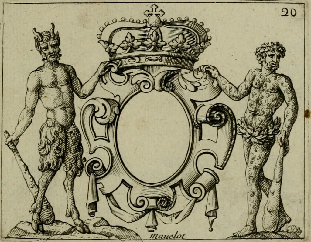 An illustration from Nouveau livre de differens cartouches, couronnes, casques, supports et tenans, 1685, leaf 90