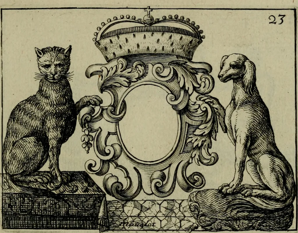 An illustration from Nouveau livre de differens cartouches, couronnes, casques, supports et tenans, 1685, leaf 96