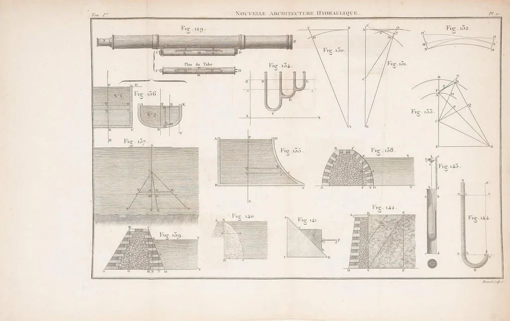 An illustration from Nouvelle architecture hydraulique : contenant l'art d'élever l'eau au moyen de différentes machines, de construire dans ce fluide, de le diriger, et généralement de l'appliquer, de diverses manieres, aux besoins de la société, 1790, leaf 633