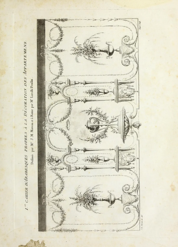 An illustration from Nouvelle collection d'arabesques, propres à la décoration des appartemens : dessinées à Rome par Lavallée Poussin et autres célèbres artistes modernes, et gravées par Guyot : précédée d'une notice historique sur le genre arabesque et d'une explication raisonnée des planches de la collection, 1810, leaf 14