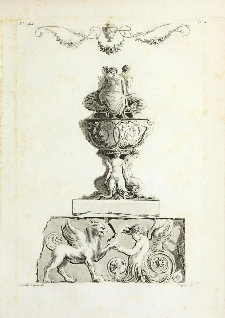 An illustration from Nouvelle collection d'arabesques, propres à la décoration des appartemens : dessinées à Rome par Lavallée Poussin et autres célèbres artistes modernes, et gravées par Guyot : précédée d'une notice historique sur le genre arabesque et d'une explication raisonnée des planches de la collection, 1810, leaf 36