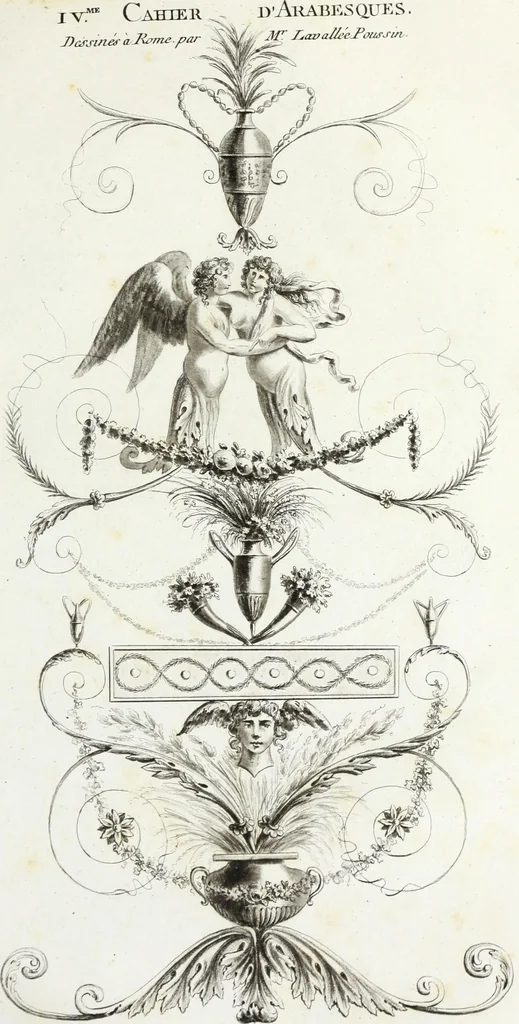 An illustration from Nouvelle collection d'arabesques, propres à la décoration des appartemens : dessinées à Rome par Lavallée Poussin et autres célèbres artistes modernes, et gravées par Guyot : précédée d'une notice historique sur le genre arabesque et d'une explication raisonnée des planches de la collection, 1810, leaf 38