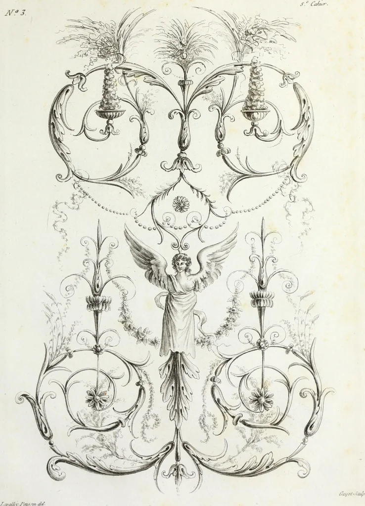An illustration from Nouvelle collection d'arabesques, propres à la décoration des appartemens : dessinées à Rome par Lavallée Poussin et autres célèbres artistes modernes, et gravées par Guyot : précédée d'une notice historique sur le genre arabesque et d'une explication raisonnée des planches de la collection, 1810, leaf 50