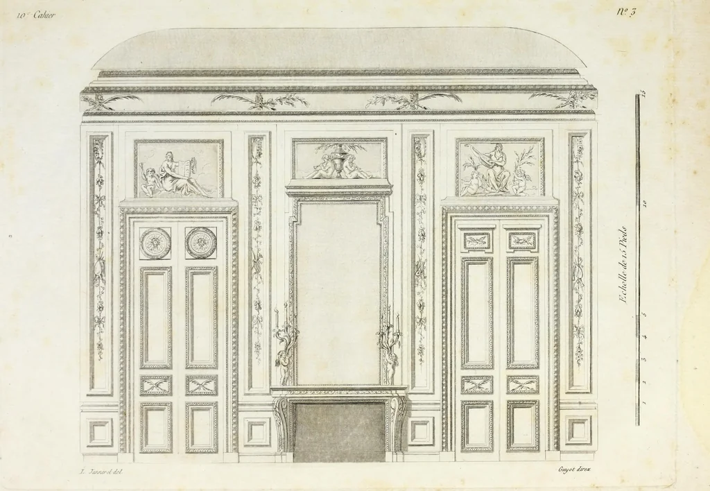An illustration from Nouvelle collection d'arabesques, propres à la décoration des appartemens : dessinées à Rome par Lavallée Poussin et autres célèbres artistes modernes, et gravées par Guyot : précédée d'une notice historique sur le genre arabesque et d'une explication raisonnée des planches de la collection, 1810, leaf 90