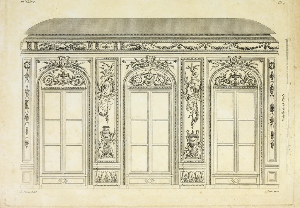 An illustration from Nouvelle collection d'arabesques, propres à la décoration des appartemens : dessinées à Rome par Lavallée Poussin et autres célèbres artistes modernes, et gravées par Guyot : précédée d'une notice historique sur le genre arabesque et d'une explication raisonnée des planches de la collection, 1810, leaf 92
