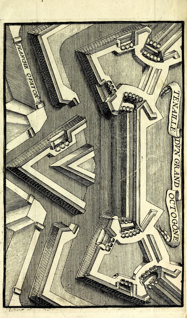 An illustration from Nouvelle maniere de fortifier les places, tirée des methodes du chevalier de Ville, du comte de Pagan, & de monsieur de Vauban : avec des remarques sur l'ordre renforcé, sur les desseins du capitaine Marchi, & sur ceux de M. Blondel, suivies de deux nouveaux desseins, 1689, leaf 333