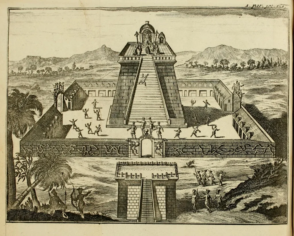 An illustration from Nouvelle relation, contenant les voyages de Thomas Gage dans la Nouvelle Espagne, ses diverses avantures; & son retour par la province de Nicaragua, jusques à la Havane. Avec la description de la ville de Mexique telle qu'elle estoit autrefois, & comme elle est à present. Ensemble une description exacte des terres & provinces que possedent les Espagnols en toute l'Amérique, de la forme de leur gouvernement ecclesiastique & politique, de leur commerce, de leurs moeurs, & de celles des criolles, des metifs, des mulatres, des Indiens, & des negres.., 1699, leaf 204