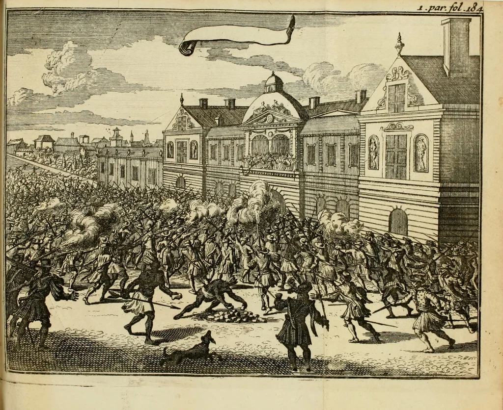 An illustration from Nouvelle relation, contenant les voyages de Thomas Gage dans la Nouvelle Espagne, ses diverses avantures; & son retour par la province de Nicaragua, jusques à la Havane. Avec la description de la ville de Mexique telle qu'elle estoit autrefois, & comme elle est à present. Ensemble une description exacte des terres & provinces que possedent les Espagnols en toute l'Amérique, de la forme de leur gouvernement ecclesiastique & politique, de leur commerce, de leurs moeurs, & de celles des criolles, des metifs, des mulatres, des Indiens, & des negres.., 1699, leaf 235