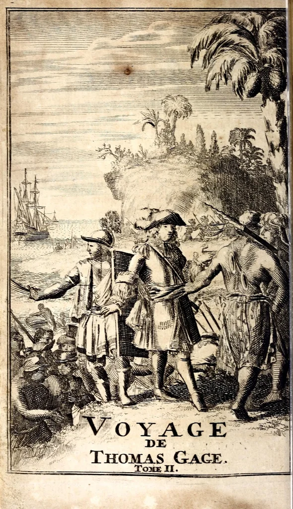 An illustration from Nouvelle relation, contenant les voyages de Thomas Gage dans la Nouvelle Espagne, ses diverses avantures; & son retour par la province de Nicaragua, jusques à la Havane. Avec la description de la ville de Mexique telle qu'elle estoit autrefois, & comme elle est à present. Ensemble une description exacte des terres & provinces que possedent les Espagnols en toute l'Amérique, de la forme de leur gouvernement ecclesiastique & politique, de leur commerce, de leurs moeurs, & de celles des criolles, des metifs, des mulatres, des Indiens, & des negres.., 1699, leaf 14