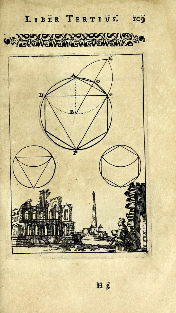 An illustration from Nova geometria, practica super charta et solo : libellus in quo nova traditur methodus, cujus ope facilis fit ac brevis, ad summa hujusce scientiae fastigia, cursus, 1692, leaf 121