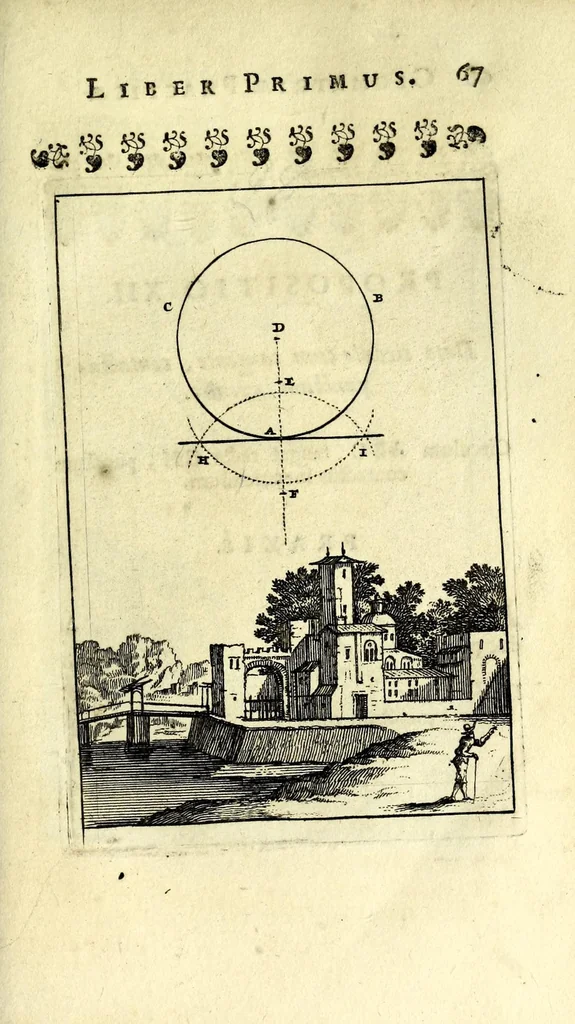 An illustration from Nova geometria, practica super charta et solo : libellus in quo nova traditur methodus, cujus ope facilis fit ac brevis, ad summa hujusce scientiae fastigia, cursus, 1692, leaf 79