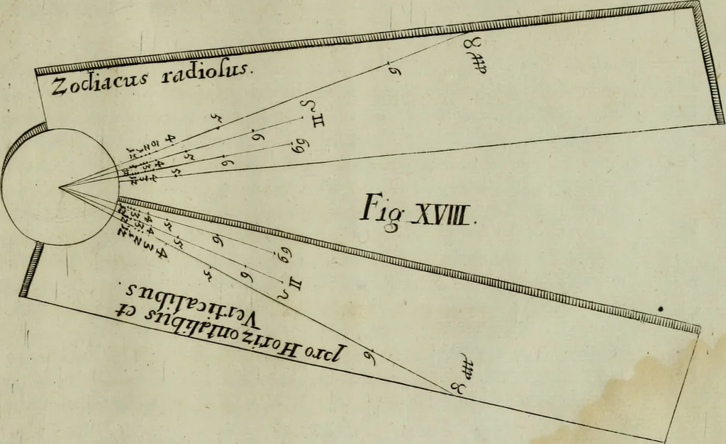 An illustration from Nova praxis construendi circinum proportionalem horographicum : eoque ritè confecto omnis generis horologia in planis regularibus et declinantibus expeditissimè et exactissimè delineandi, in proximi commodum typis proposita & figuris instructa, 1695, leaf 64