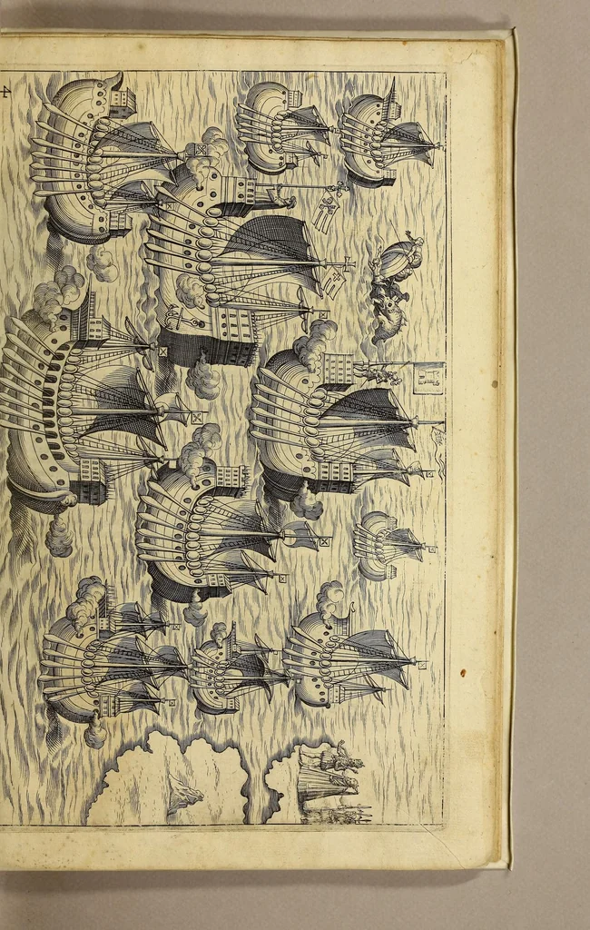 An illustration from Nova typis transacta navigatio. : Novi Orbis Indiæ Occidentalis admodum reverendissimorum PP. ... Dn. Buellii Cataloni abbatis montis Serrati, & in vniversam Americam, sive Novum Orbem sacræ sedis Apostolicæ Romanæ â latere legati, vicarij, ac patriarchæ : sociorumq[ue] monarchorum ex Ordine S.P.N. Benedicti ad suprà dicti Novi Mundi barbaras gentes Christi S. Evangelium prædicandi gratia delegatorum sacerdotum dimissi per S.D.D. Papam Alexandrum VI. Anno Christi. 1492. Nunc primum e varijs scriptoribus in vnum collecta, & figuris ornata., 1621, leaf 55