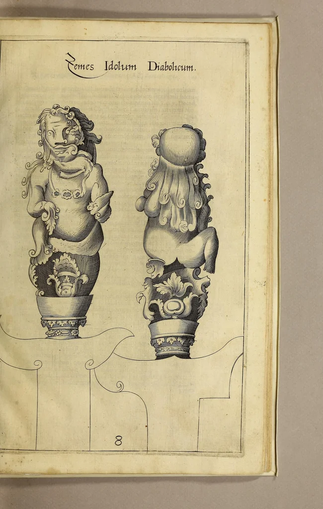 An illustration from Nova typis transacta navigatio. : Novi Orbis Indiæ Occidentalis admodum reverendissimorum PP. ... Dn. Buellii Cataloni abbatis montis Serrati, & in vniversam Americam, sive Novum Orbem sacræ sedis Apostolicæ Romanæ â latere legati, vicarij, ac patriarchæ : sociorumq[ue] monarchorum ex Ordine S.P.N. Benedicti ad suprà dicti Novi Mundi barbaras gentes Christi S. Evangelium prædicandi gratia delegatorum sacerdotum dimissi per S.D.D. Papam Alexandrum VI. Anno Christi. 1492. Nunc primum e varijs scriptoribus in vnum collecta, & figuris ornata., 1621, leaf 83