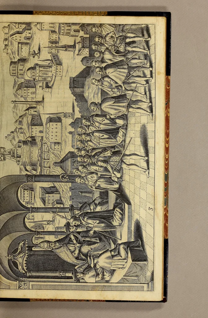 An illustration from Nova typis transacta navigatio. : Novi Orbis Indiæ Occidentalis admodum reverendissimorum PP. ... Dn. Buellii Cataloni abbatis montis Serrati, & in vniversam Americam, sive Novum Orbem sacræ sedis Apostolicæ Romanæ â latere legati, vicarij, ac patriarchæ : sociorumq[ue] monarchorum ex Ordine S.P.N. Benedicti ad suprà dicti Novi Mundi barbaras gentes Christi S. Evangelium prædicandi gratia delegatorum sacerdotum dimissi per S.D.D. Papam Alexandrum VI. Anno Christi. 1492. Nunc primum e varijs scriptoribus in vnum collecta, & figuris ornata., 1621, leaf 45