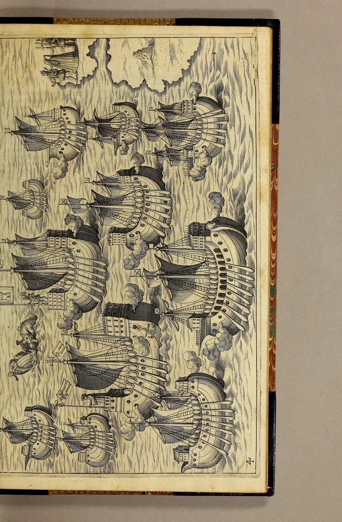 An illustration from Nova typis transacta navigatio. : Novi Orbis Indiæ Occidentalis admodum reverendissimorum PP. ... Dn. Buellii Cataloni abbatis montis Serrati, & in vniversam Americam, sive Novum Orbem sacræ sedis Apostolicæ Romanæ â latere legati, vicarij, ac patriarchæ : sociorumq[ue] monarchorum ex Ordine S.P.N. Benedicti ad suprà dicti Novi Mundi barbaras gentes Christi S. Evangelium prædicandi gratia delegatorum sacerdotum dimissi per S.D.D. Papam Alexandrum VI. Anno Christi. 1492. Nunc primum e varijs scriptoribus in vnum collecta, & figuris ornata., 1621, leaf 55