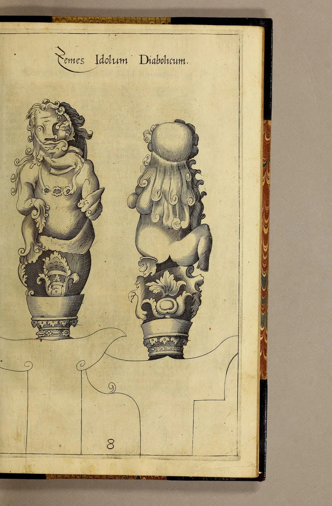 An illustration from Nova typis transacta navigatio. : Novi Orbis Indiæ Occidentalis admodum reverendissimorum PP. ... Dn. Buellii Cataloni abbatis montis Serrati, & in vniversam Americam, sive Novum Orbem sacræ sedis Apostolicæ Romanæ â latere legati, vicarij, ac patriarchæ : sociorumq[ue] monarchorum ex Ordine S.P.N. Benedicti ad suprà dicti Novi Mundi barbaras gentes Christi S. Evangelium prædicandi gratia delegatorum sacerdotum dimissi per S.D.D. Papam Alexandrum VI. Anno Christi. 1492. Nunc primum e varijs scriptoribus in vnum collecta, & figuris ornata., 1621, leaf 83
