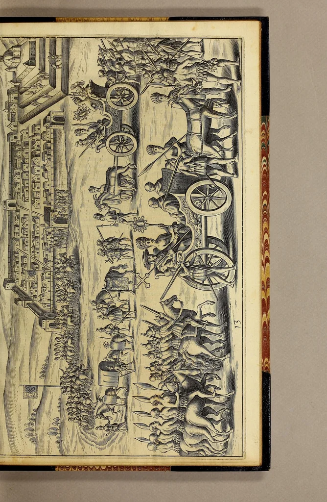 An illustration from Nova typis transacta navigatio. : Novi Orbis Indiæ Occidentalis admodum reverendissimorum PP. ... Dn. Buellii Cataloni abbatis montis Serrati, & in vniversam Americam, sive Novum Orbem sacræ sedis Apostolicæ Romanæ â latere legati, vicarij, ac patriarchæ : sociorumq[ue] monarchorum ex Ordine S.P.N. Benedicti ad suprà dicti Novi Mundi barbaras gentes Christi S. Evangelium prædicandi gratia delegatorum sacerdotum dimissi per S.D.D. Papam Alexandrum VI. Anno Christi. 1492. Nunc primum e varijs scriptoribus in vnum collecta, & figuris ornata., 1621, leaf 107